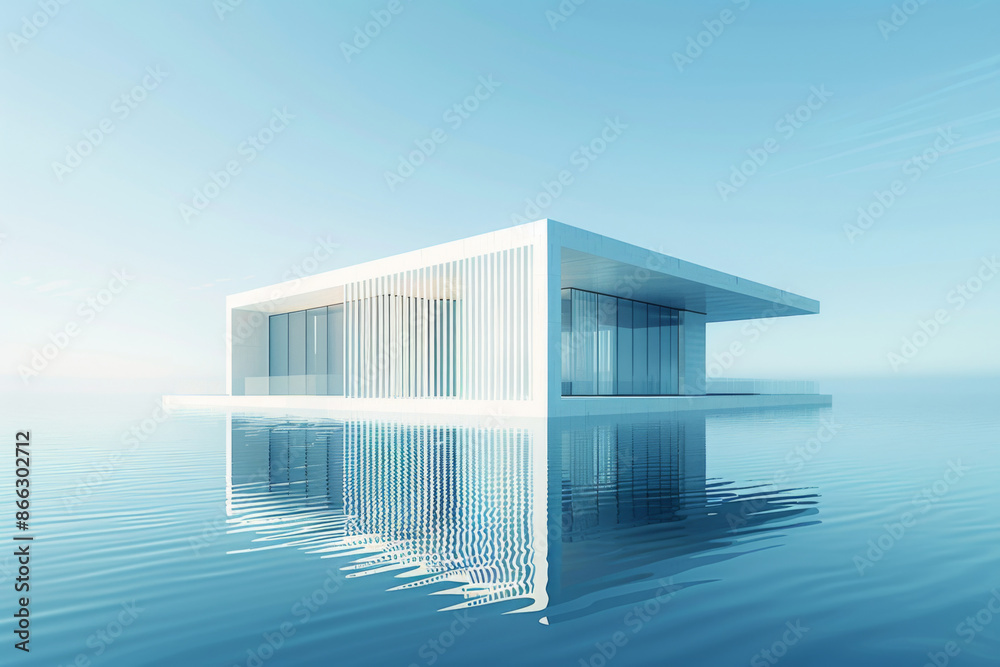 Fototapeta premium Modern buildings by the lake. Empty architectural background.