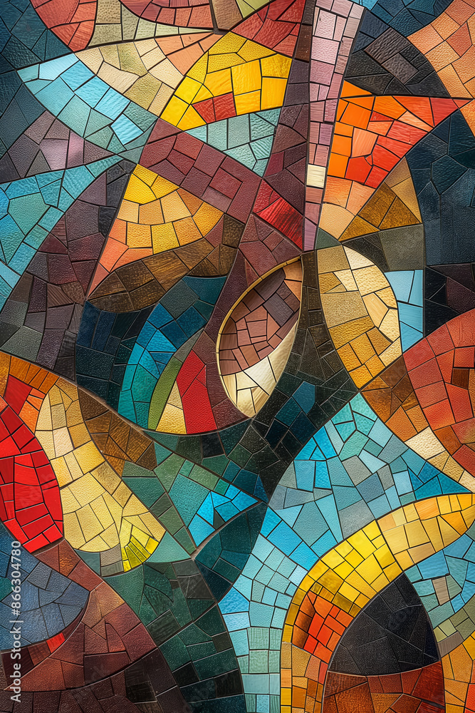Fototapeta premium Abstract Colorful Geometric Mosaic Pattern with Vibrant Shapes and Textures