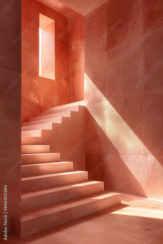 Sunlit Minimalist Staircase with Modern Architectural Design and Warm Tones Sunlit Minimalist Staircase with Modern Architectural Design and Warm Tones