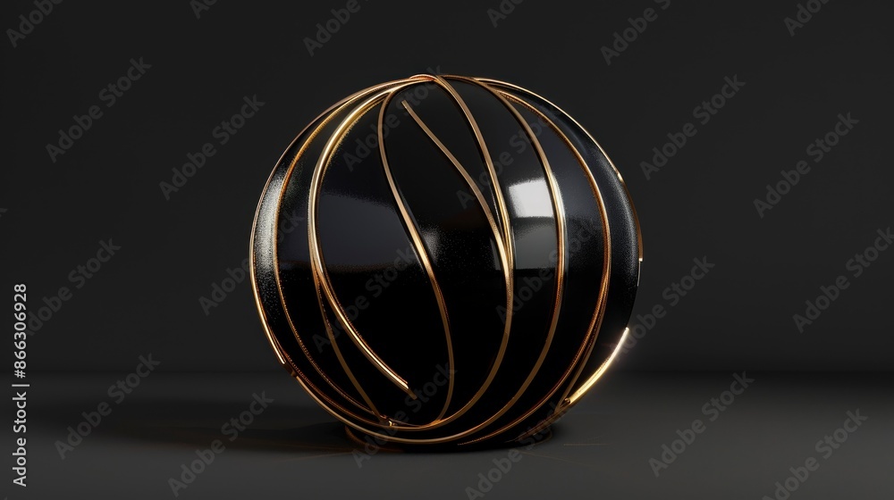 Black Basketball With Gold Metallic Lines On A Dark Background, High Quality Background Black Basketball With Gold Metallic Lines On A Dark Background, High Quality Background