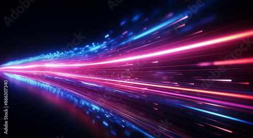 Futuristic light beams racing through the dark, colorful velocity trails