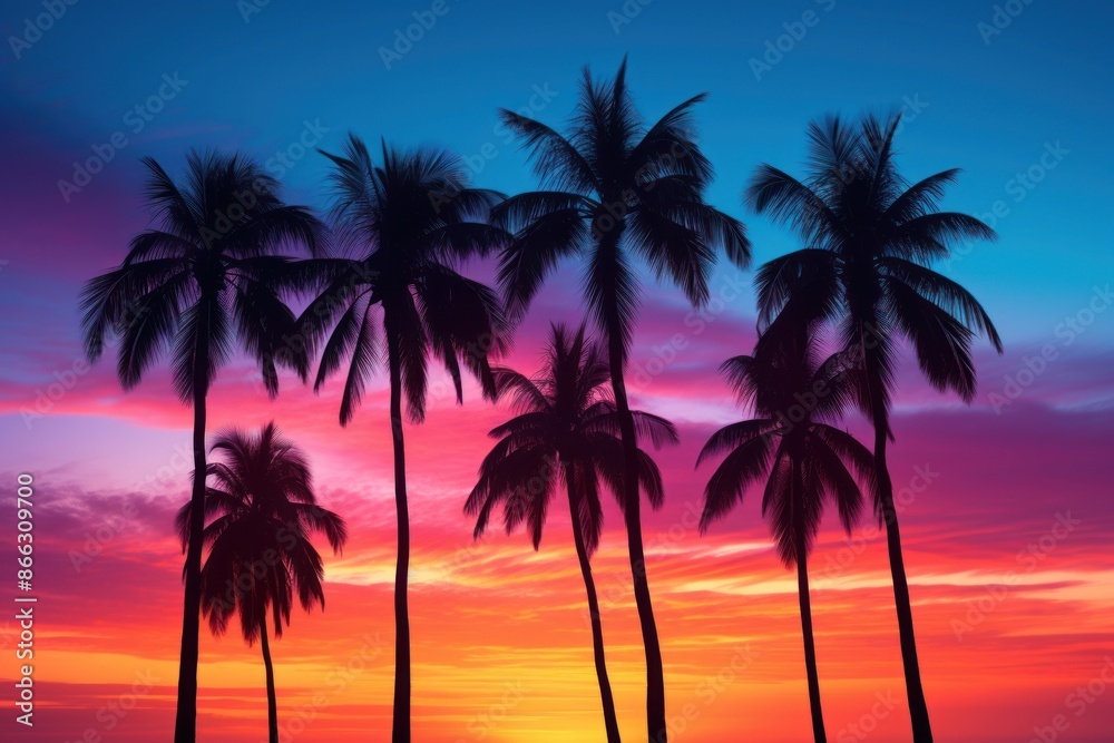 Obraz premium Colorful sky palm Silhouette tree. 
