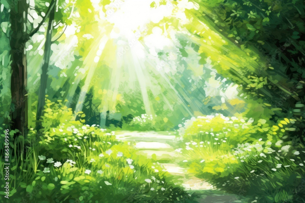 Green sunlight outdoors woodland. Green sunlight outdoors woodland.