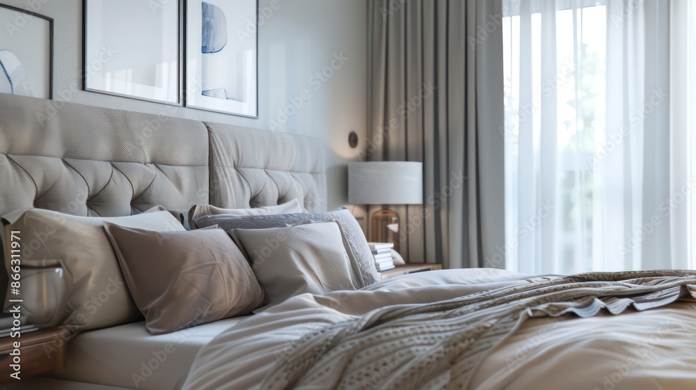 Fototapeta premium luxurious bedroom in modern apartment, bedroom interior design