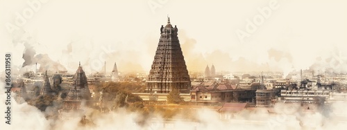 Wallpaper Mural Simple watercolor illustration for tamil nadu day with famous tamil nadu landscape. Torontodigital.ca