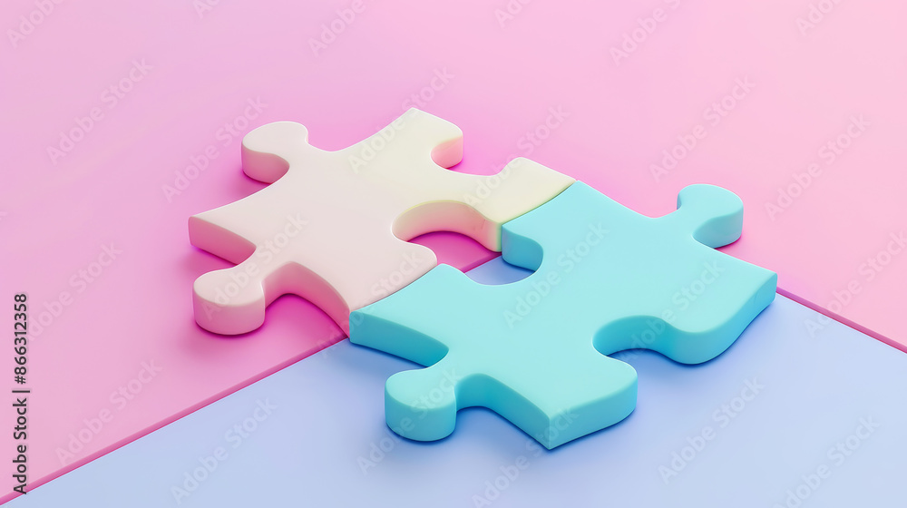Digital template with 3D puzzle pieces with soft shapes and pastel colors. Business strategy concept. Generative AI Digital template with 3D puzzle pieces with soft shapes and pastel colors. Business strategy concept. Generative AI