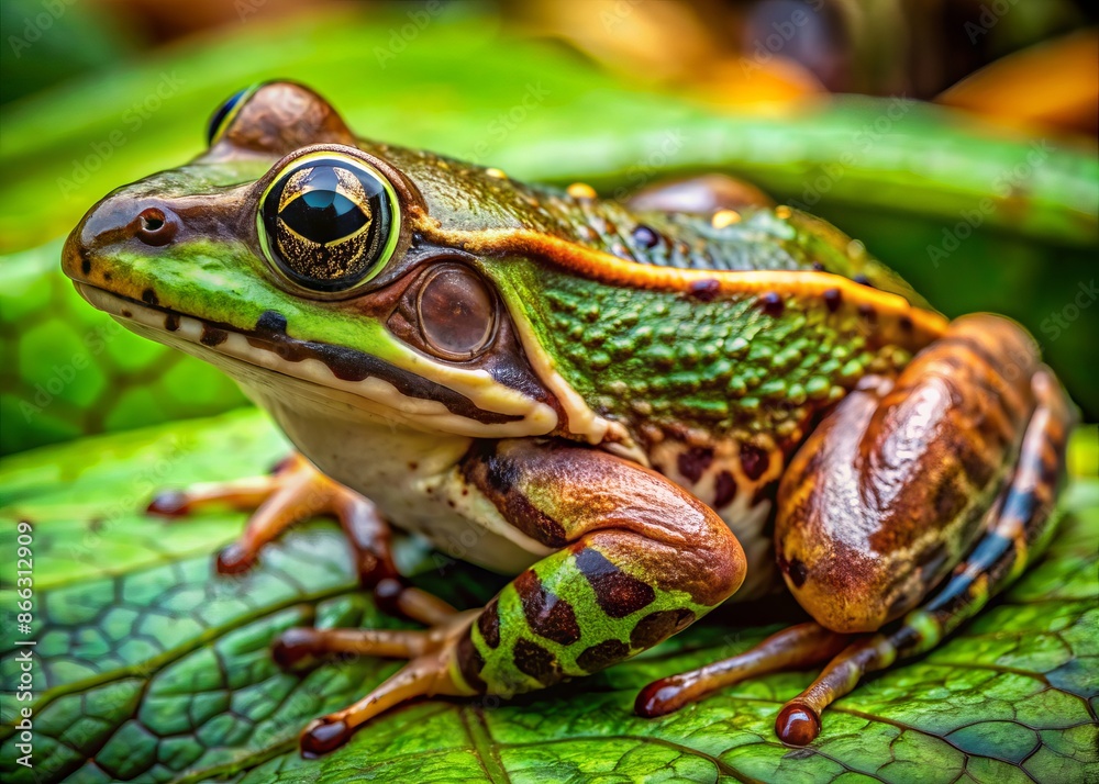 Vibrant green and brown mottled skin of a frog showcases intricate texture variations, with bumps, ridges, and patterns creating a unique, natural, and fascinating visual display. Vibrant green and brown mottled skin of a frog showcases intricate texture variations, with bumps, ridges, and patterns creating a unique, natural, and fascinating visual display.