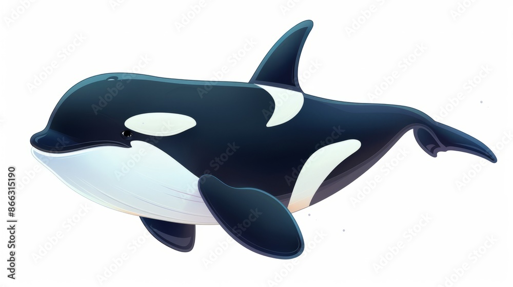 A fun and vibrant cartoon 2d icon of a whale orca isolated on a white background A fun and vibrant cartoon 2d icon of a whale orca isolated on a white background