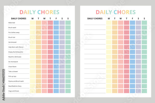 Daily Chores printable for kids, school time