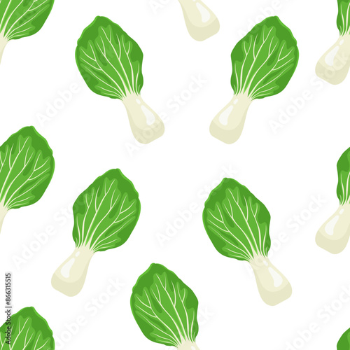 Seamless pattern with bok choy leaves. Vector pattern for cover, healthy food branding