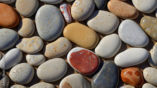 pebbles on a beach with mixed colors and smooth surfaces photo
