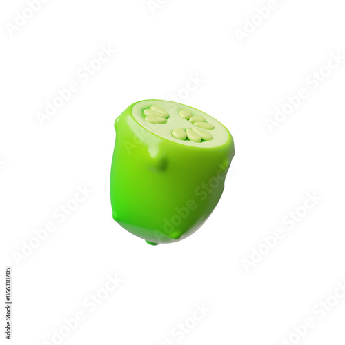 3D illustration of fresh cucumber halves with pulp and seeds are ideal for vegetarian diet.