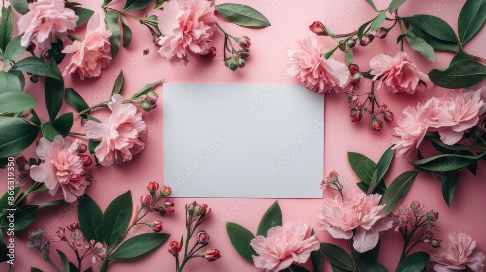 Pink Flowers Frame Blank Card for Mother's Day, Wedding or Birthday Pink Flowers Frame Blank Card for Mother's Day, Wedding or Birthday