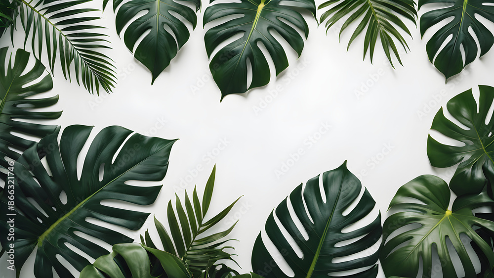 Close up of bouquets of various dark green fresh tropical leaves on white background. Close up of bouquets of various dark green fresh tropical leaves isolated on white background. Close up of bouquets of various dark green fresh tropical leaves on white background. Close up of bouquets of various dark green fresh tropical leaves isolated on white background.