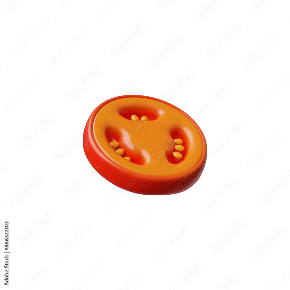 3D ripe tomato icon; focus of vegetarian nutrition.