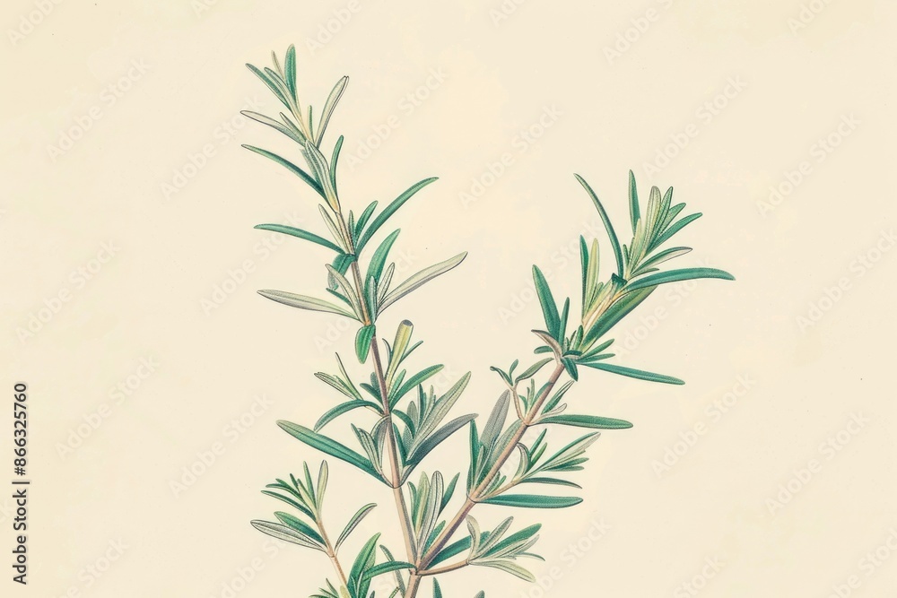 Naklejka premium Elegant Botanical Illustration of Rosemary Sprig - Design for Print, Card, Poster