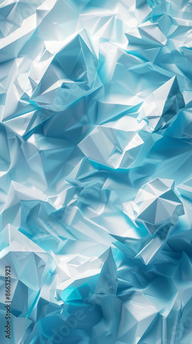 Aesthetic geometric ice crystal shapes 3D background, light blue color. Technology presentation template. Generative AI