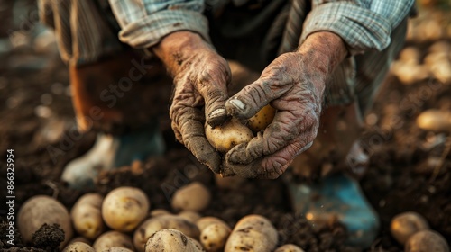 Farmer hands picking up potatoes © Various Backgrounds