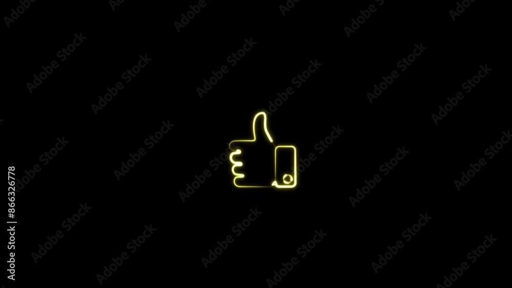 Neon thumb up sign animation. glowing thumb up sign blink animation. neon line like button animation on the black background. Neon thumb up sign animation. glowing thumb up sign blink animation. neon line like button animation on the black background.