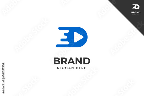 Play button logotype. Entertainment brand identity design template. Perfect logo for business related to cinema industry. Isolated background. Vector eps 10.
