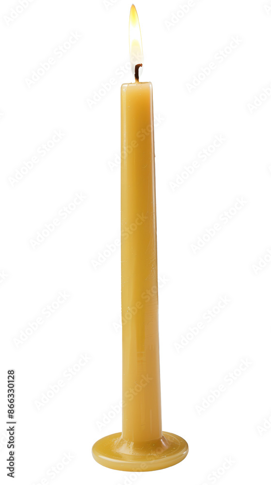 A single yellow candle with a bright flame, standing tall in a holder, perfect for creating a warm and peaceful ambiance. A single yellow candle with a bright flame, standing tall in a holder, perfect for creating a warm and peaceful ambiance.