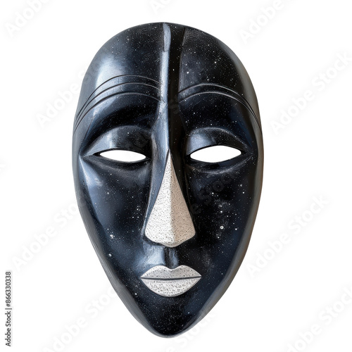 Abstract black and white mask with a unique design, perfect for cultural, artistic, or abstract themes in your creative projects.