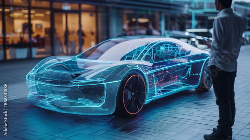 Engineers use a holographic app to design modern, eco-friendly electric cars that meet high standards. They test how well the cars cut through the air. © Mustafa