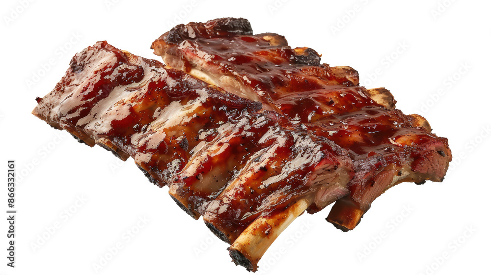 Delicious grilled BBQ ribs with a glaze of smoky BBQ sauce, perfect for a summer cookout or a hearty dinner.