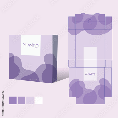 Cardboard box packaging design with a modern & elegant purple motif photo