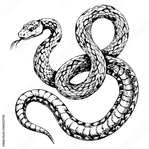 Sketch of a snake in an 'S' shape, side view, on a white background