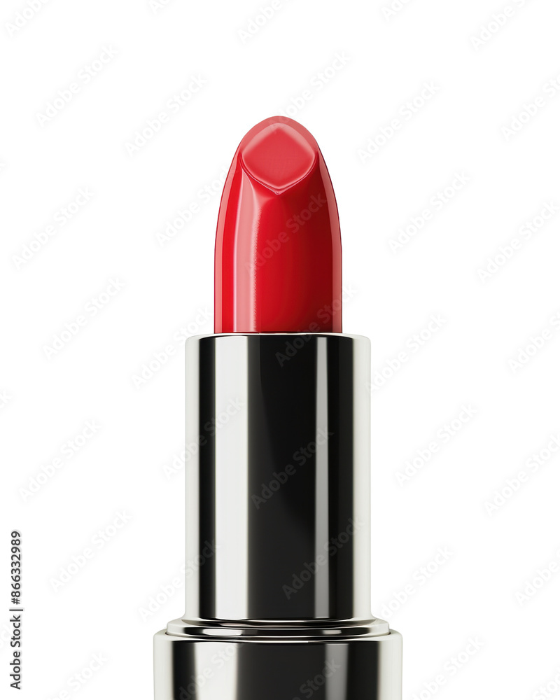 High-quality close-up image of a vibrant red lipstick in a luxurious metallic case, perfect for beauty and makeup themes.