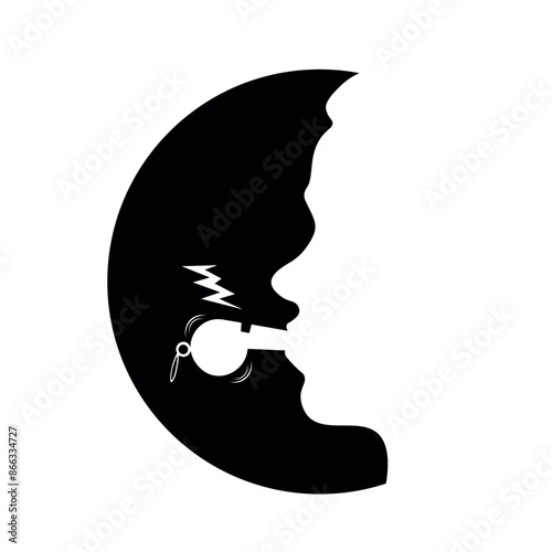 Whistleblower staff member employee concept. Abstract illustration in black and white. Paper Silhouette of a whistleblower wearing a whistle