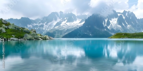 Cloudy view of Lac David and Belledonne Mountain Range in French Alps. Concept Lac David, Belledonne Mountain Range, French Alps, Cloudy View, Landscape Photography