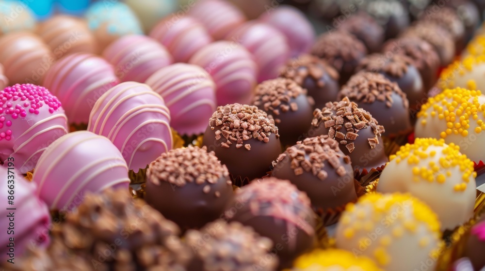 Colorful chocolate truffles arranged in rows Colorful chocolate truffles arranged in rows