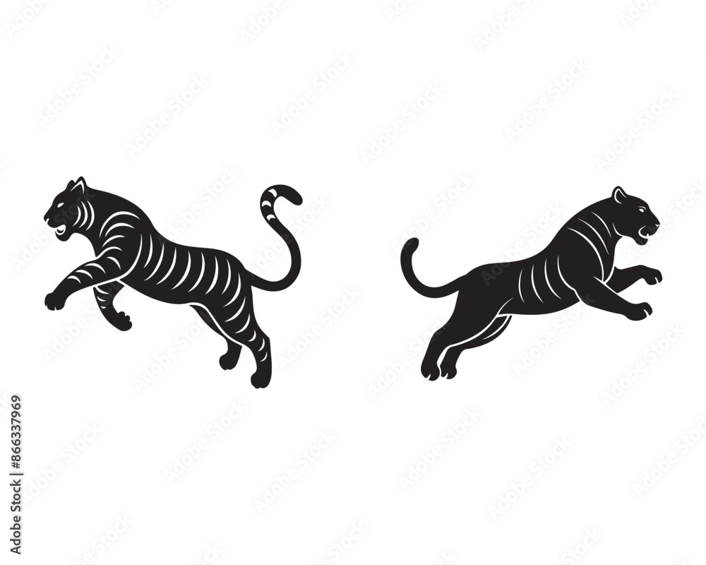 Obraz premium simple tiger jumping-silhouette jumping-vector AI generated 