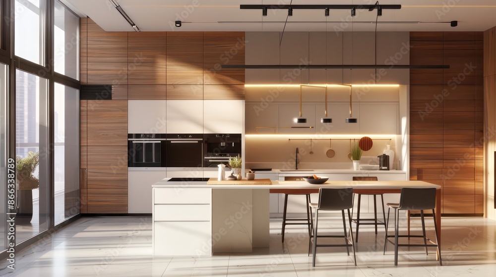 modern living room with kitchen, open kitchen, open living room, kitchen design, interior design