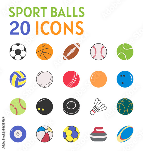 Sports balls 20 colourful Icon set.
Vector Art