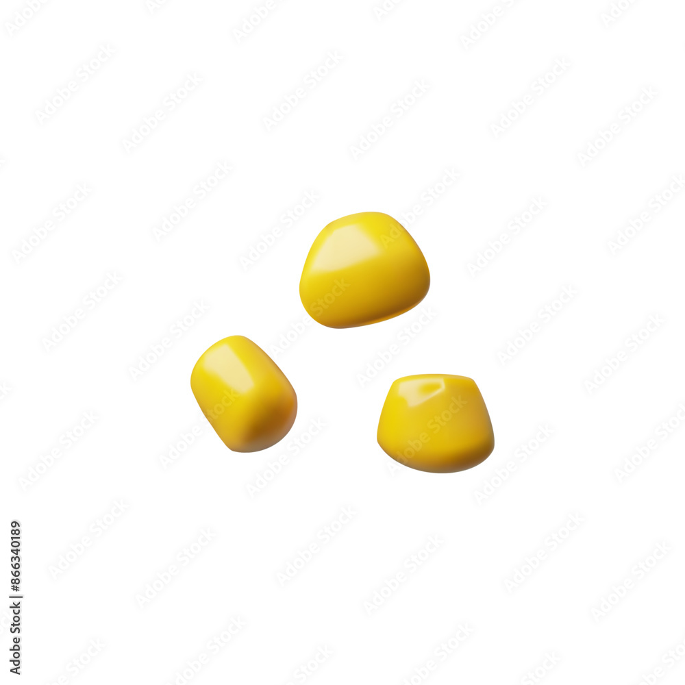 Fototapeta premium 3d three ripe juicy yellow corn kernels.