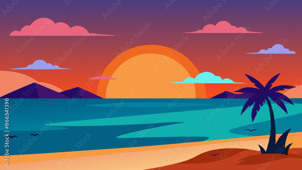 Sunset on Beach landscape vector illustration Sunset on Beach landscape vector illustration
