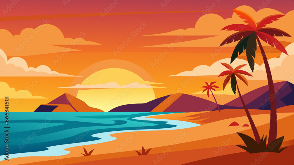 Sunset on Beach landscape vector illustration Sunset on Beach landscape vector illustration