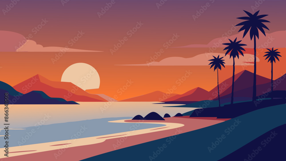 Sunset on Beach landscape vector illustration Sunset on Beach landscape vector illustration