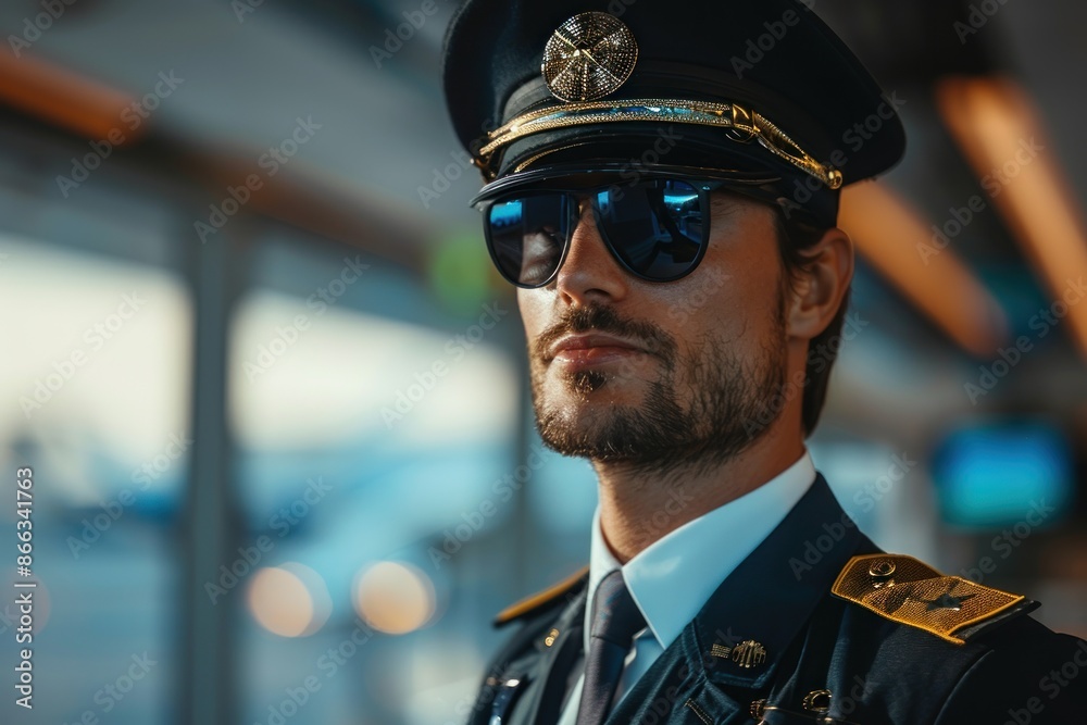 Portrait of an American pilot preparing for a flight in the airport terminal, high quality photo, photorealistic, confident expression, studio lighting Portrait of an American pilot preparing for a flight in the airport terminal, high quality photo, photorealistic, confident expression, studio lighting