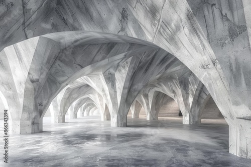 Ethereal white concrete arches in modern architecture