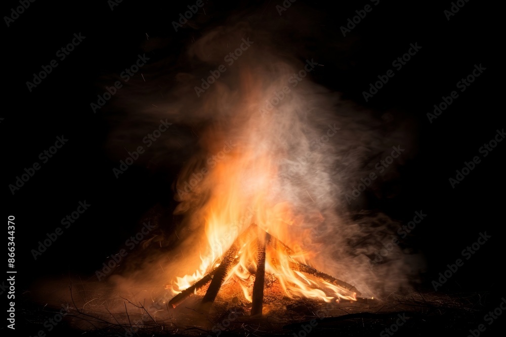 Captivating campfire blaze on a dark night Captivating campfire blaze on a dark night