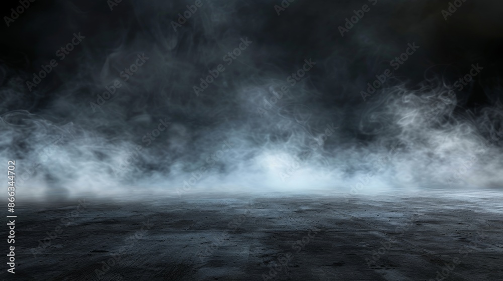 Mysterious smoky warehouse interior with fog Mysterious smoky warehouse interior with fog