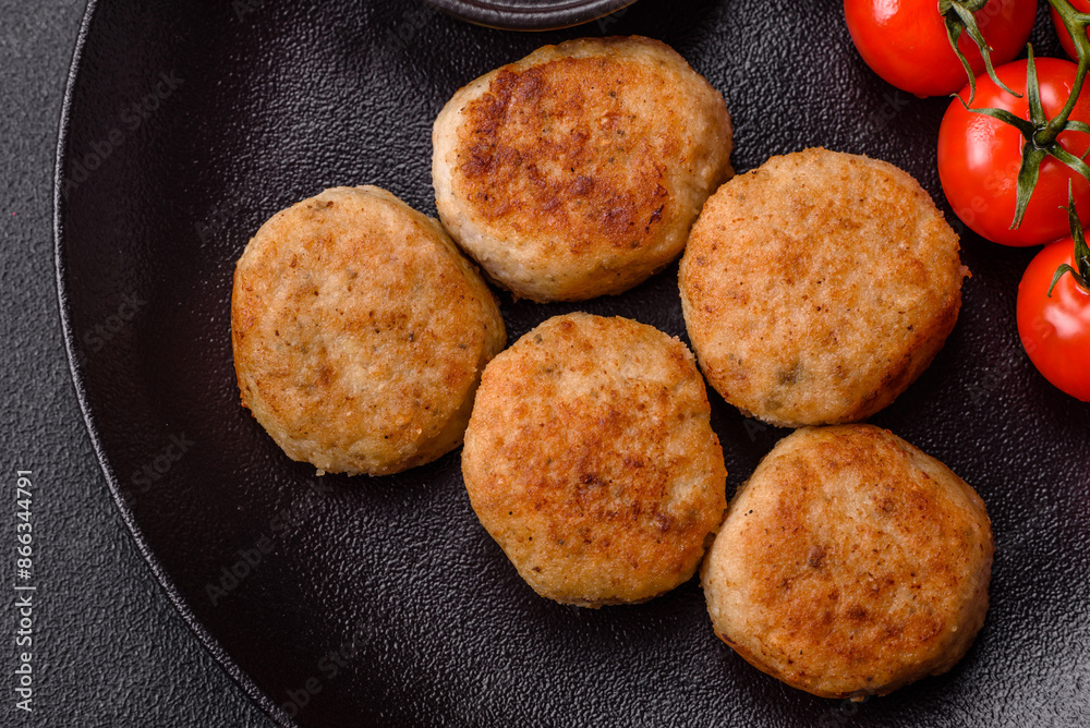 Delicious fresh fried minced fish cutlets with spices and herbs Delicious fresh fried minced fish cutlets with spices and herbs