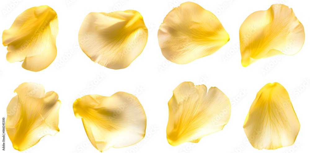 Collection of soft yellow flower petals isolated on transparent background Collection of soft yellow flower petals isolated on transparent background