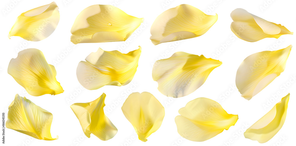 Collection of soft yellow flower petals isolated on transparent background Collection of soft yellow flower petals isolated on transparent background
