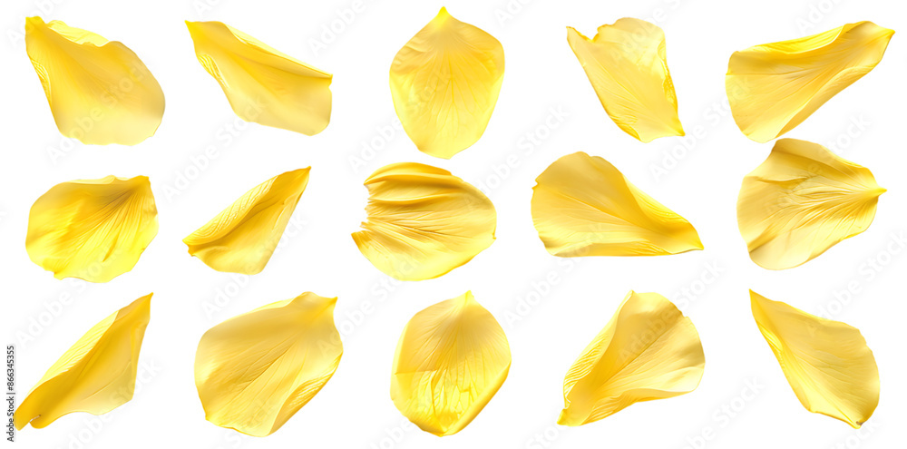 Collection of soft yellow flower petals isolated on transparent background