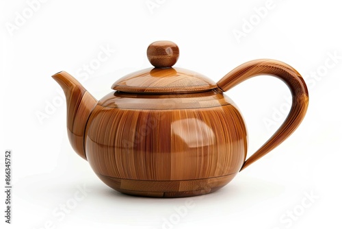 luxury bamboo teapot shiny on white background 